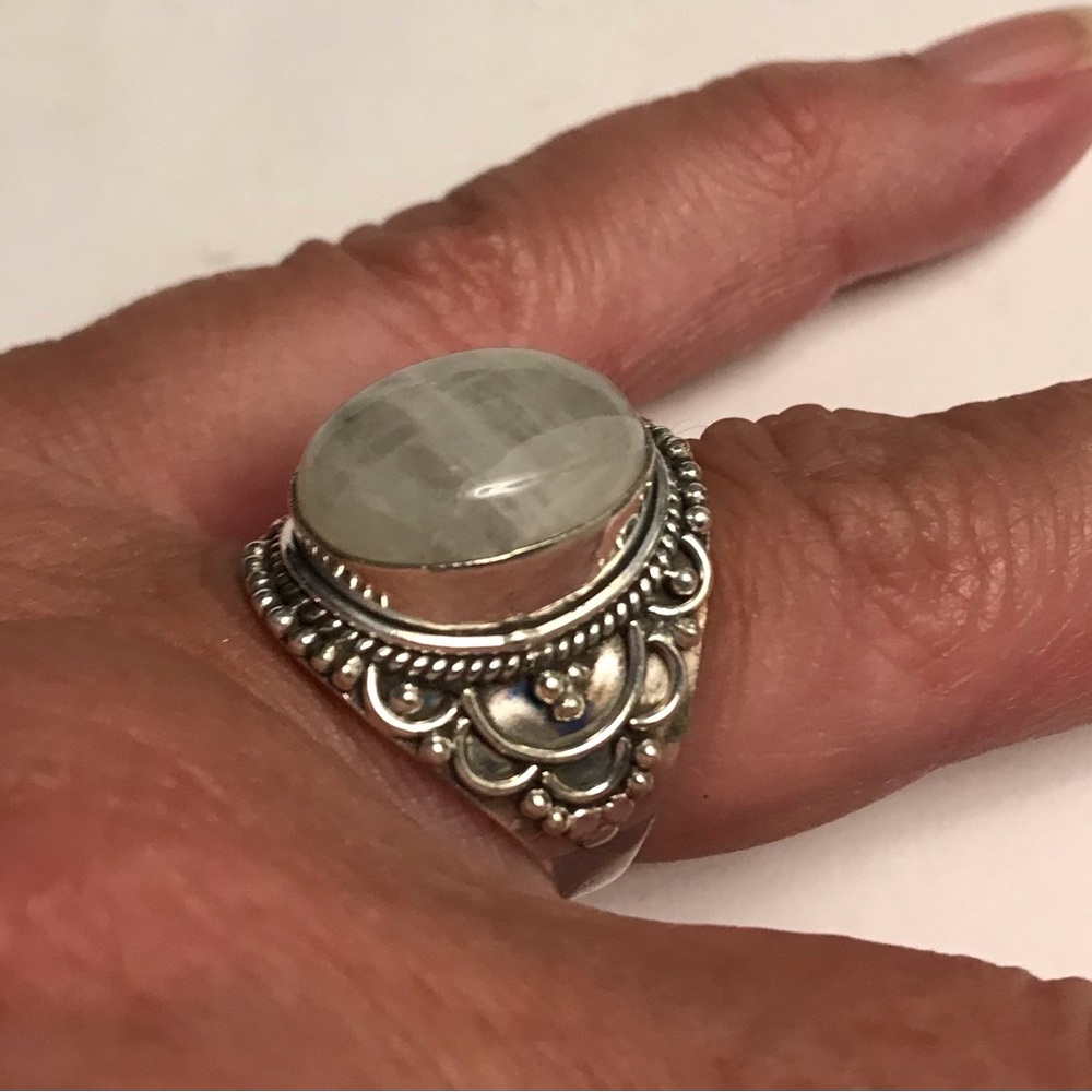 Moonstone Stamped 925 Sterling Silver Ring